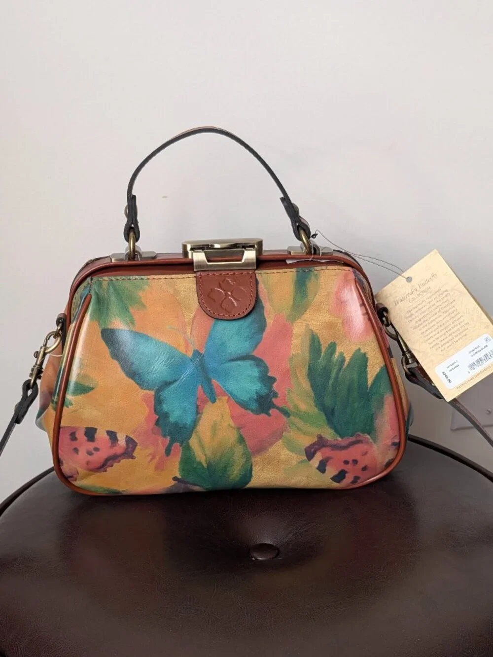 Patricia Nash Watercolor Butterfly Leather Satchel Bag Hand‑Painted 100% Leather